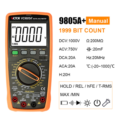 VICTOR VC9805A+1999(3 1/2) リアルRMSデジタルマルチメーター テスト 抵抗測定 AC DC 1000V 20A ヴォルトメートル アンペルメーター