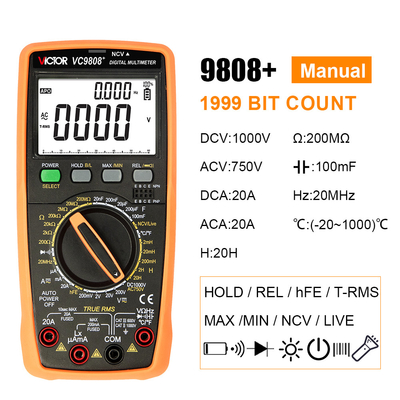VICTOR VC9808+ デジタル マルチメーター 2000uF カパシメーター 10MHz LCR テストで周波数温度とインダクタンス測定